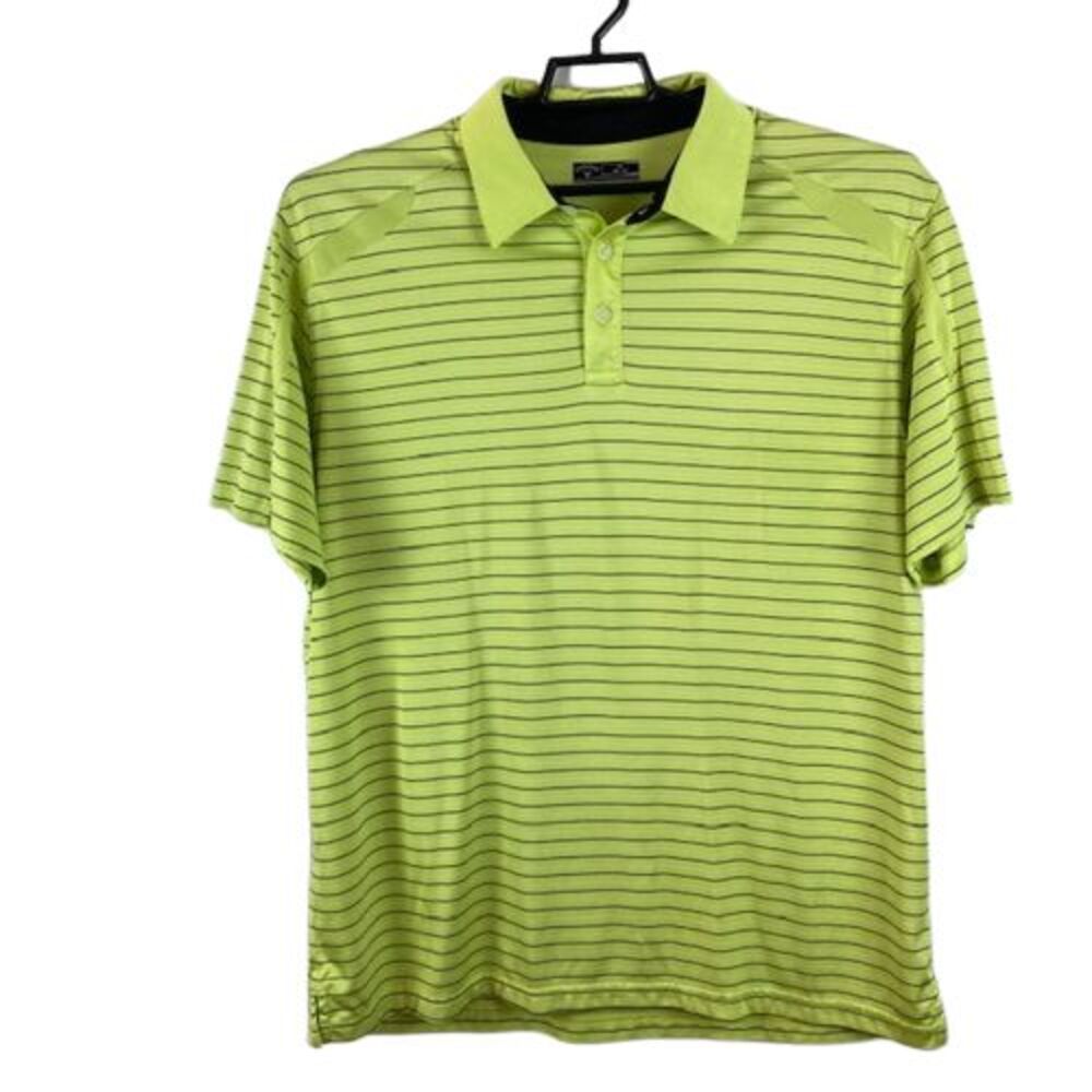 Callaway Golf Polo Shirt Mens XL Green Black Striped Short Sleeve Shirt